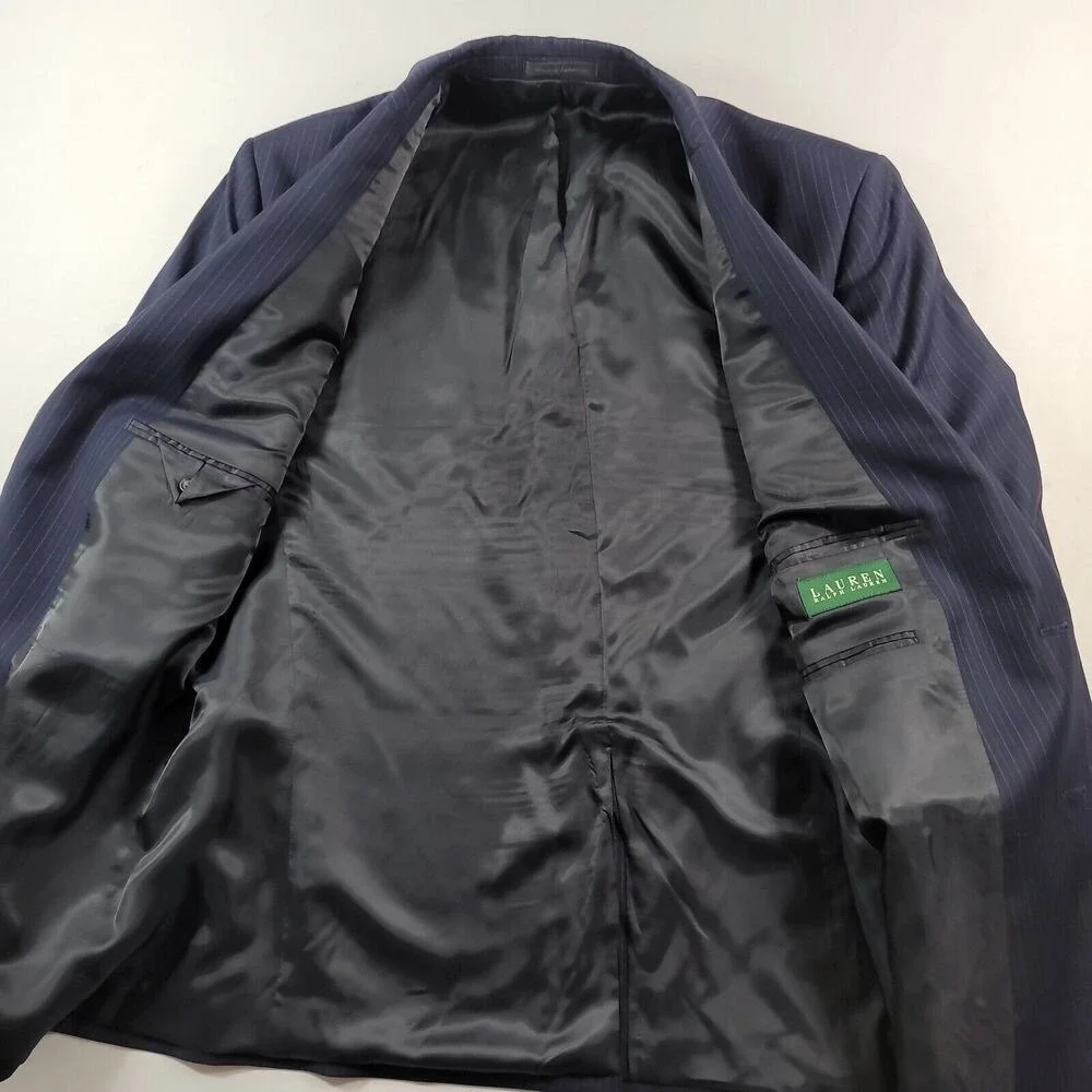 LRL Ralph Lauren Blazer Mens 46R 46 Navy‎ Blue Stripe Suit Jacket